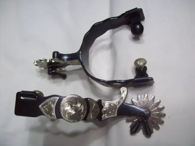 Black Steel Jingle Bob Spur with Silver Engraved Accents