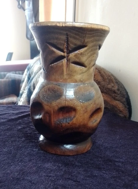Jarron De Madera Rustico.17 Cm.alto