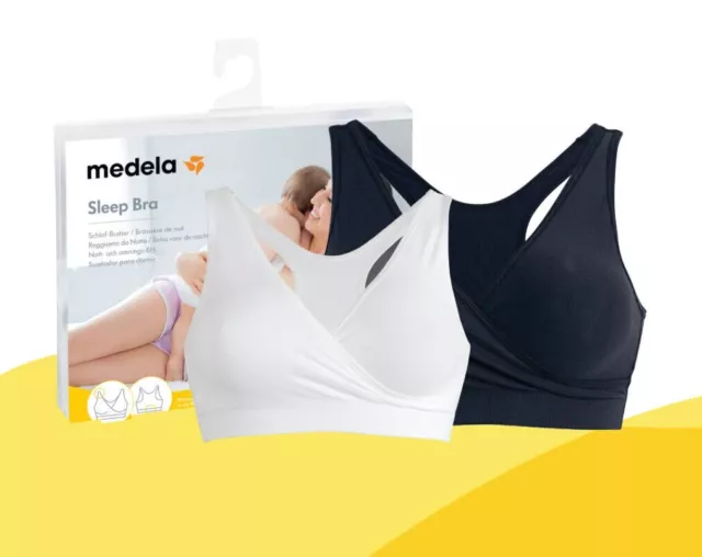 Medela Sleep Bra Stretch Fabric Comfortable Breastfeeding Bra S M L BLK or WHT