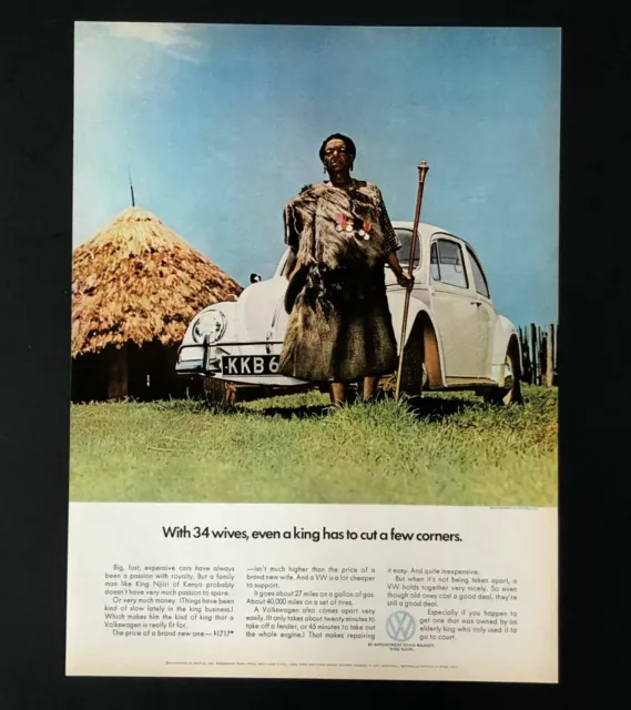 1967 Volkswagen Beetle Advertisement VW Bug for Kenya King 34 Wives Vtg Print AD