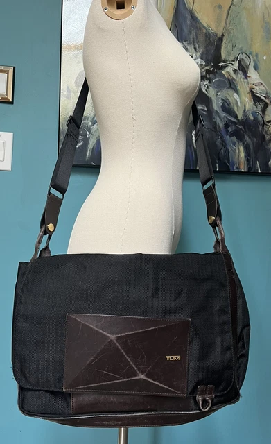 TUMI Dror For Tumi Black Canvas Leather Men's Business Laptop Messenger Bag