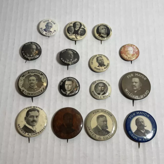 1800s & 1900s PINBACK BUTTON Lot Of 15 2x JAMES CUTLER 1903 Many ROCHESTER NY