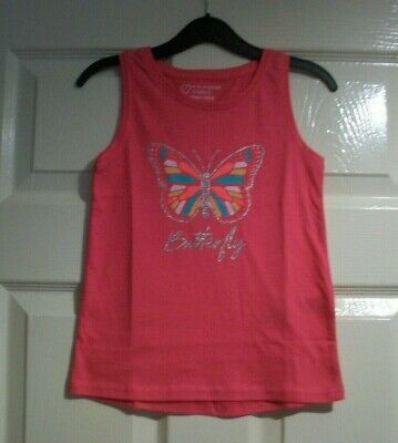 girls lovely pink Butterfly motif vest top /  t-shirt top age 5-6 years bnwt