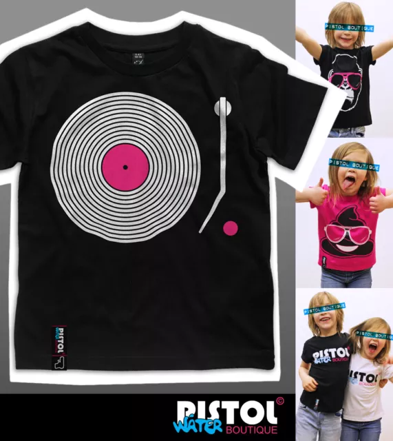 Water Pistol Boutique Kids Unisex Boys Girls RECORD PLAYER DJ Black T-shirt