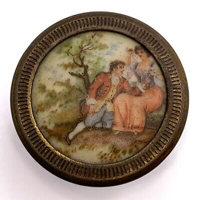 Antique Courting Couple Brass Drawer Pull Picture Knob No Hardware