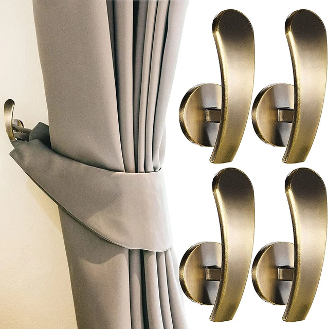 4 Pieces Curtain Holdback Wall Mounted Hooks Drapery Tiebacks with Screws Metal