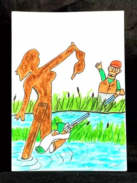 Original ACEO Clever Haunting Duck Human Medium Marker on Paper Signed by Artist