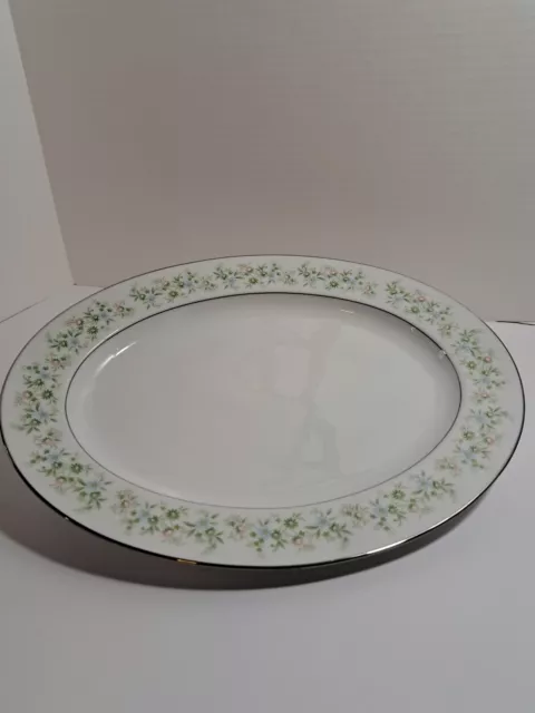 Noritake Savannah  Oval Serving Platter 6741076 13.75 in Platinum Trim flowers