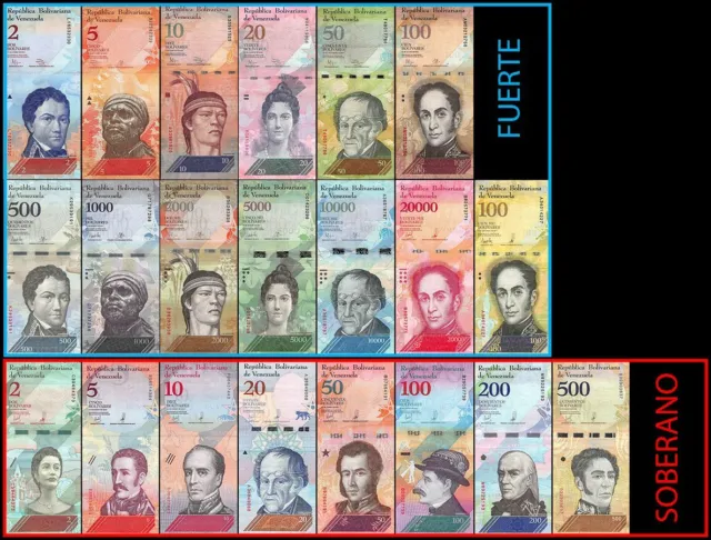 Venezuela 2-100000 Bolivar Fuerte & 2-500 Soberano 21 Pieces Set, 2007-2018