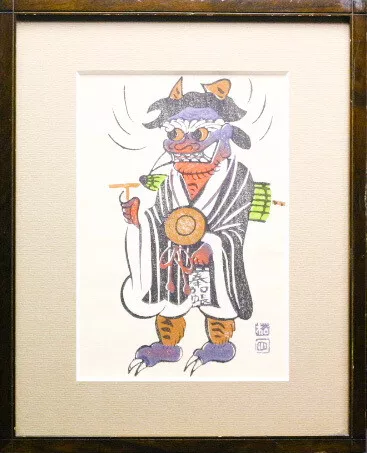 Takahashi Shozan Otsu-e woodblock print Demon's Nembutsu in Cold season framed