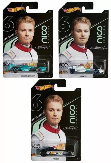 Nico Rosberg Hot Wheels GGC34 Set of 3 F1 Racer Winning Formula Action Figures