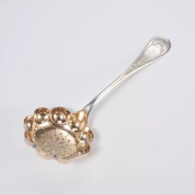 Tiffany & Co Sterling Silver Sugar Sifter Spoon w/ Pierced Gold Vermeil Bowl 7"