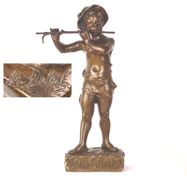 Figura de Bronce Joven Con Flauta Marcel Debut Um 1900 O904