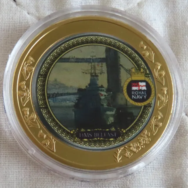 HMS BELFAST 2020 GOLD PLATED 40mm MEDAL - SHIPS OF THE ROYAL NAVY