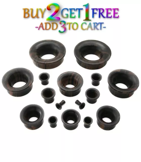 Pair 8g-30mm MAYAN BLACK ARENG WOOD TUNNELS Double Flare Gauges Organic Ear 1151