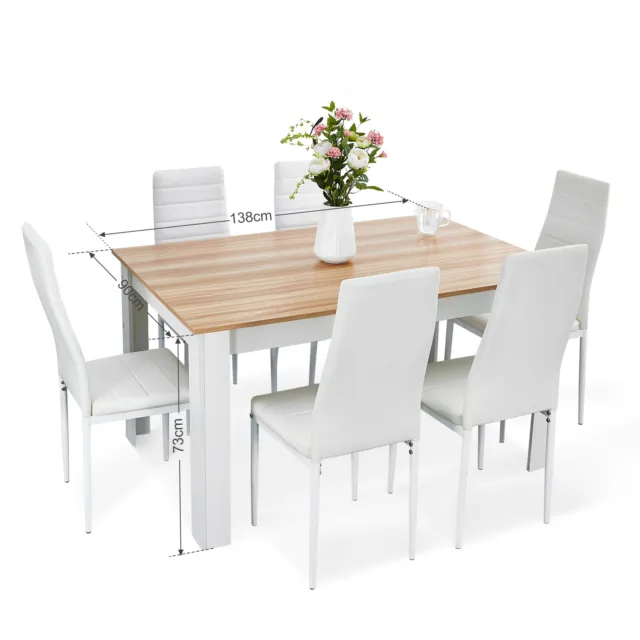 Mondeer Wooden Dining Table Set Grey and Oak with 6 Faux Leather Chairs Kitchen 2