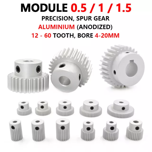 Modulo ingranaggi scartamento di precisione 0,5/1/1,5 pignone motore a denti alluminio 12-60 con mozzo