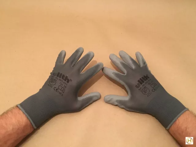 Ulith PU Arbeitshandschuhe Montagehandschuhe Handschuhe grau M, L, XL Strickbund 2