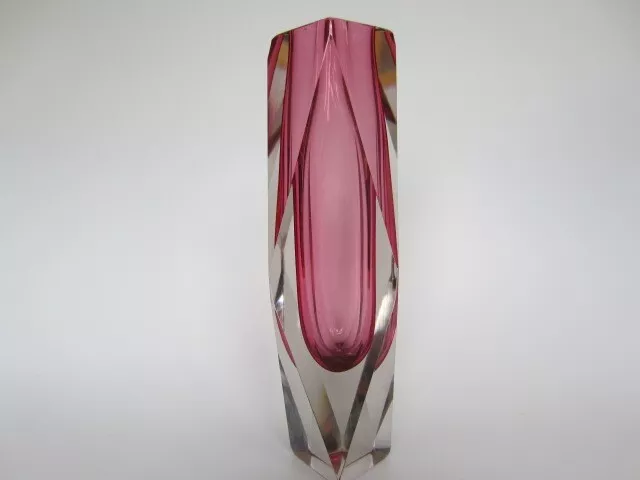 XXL GROSS 26cm Mandruzzato Diamant Facettenschliff Rosa Untergetaucht Vase Kunstglas Murano 3