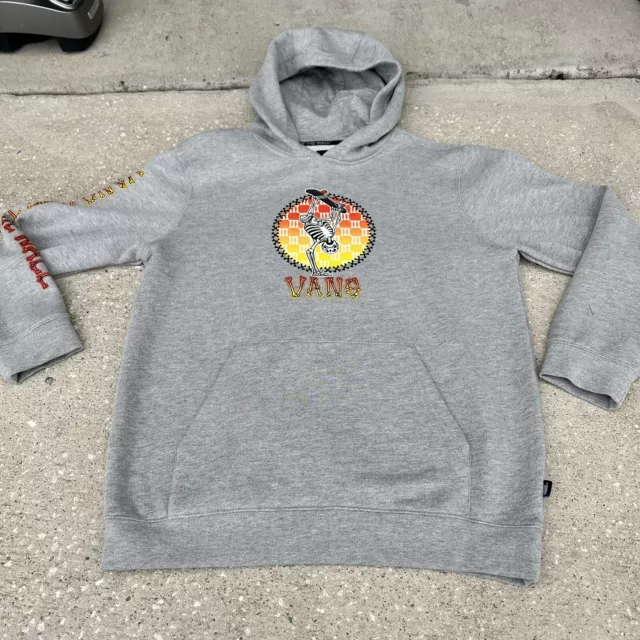 Boys Vans XL Hoody Skateboard Logo Pullover Sweatshirt Gray Youth Kids