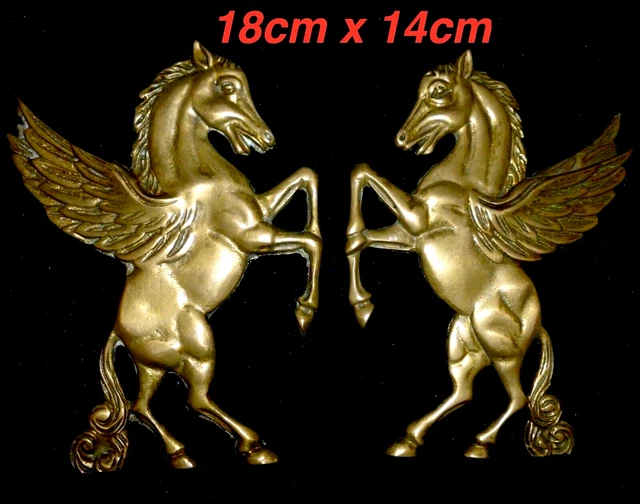 Stunning Pair French Bronze/Brass Decors Mounts Pediments Winged Horses Pegasus