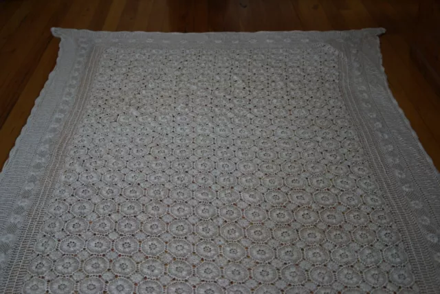 VINTAGE ECRU COTTON CROCHET  LARGE BANQUET TABLECLOTH 300 X 180 cm UNUSED