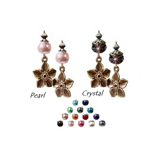Earrings flower charm drop with pearl or crystal, choose color and fittings