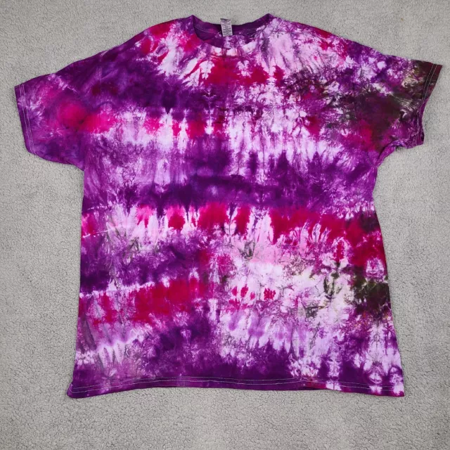 Ice Tie Dye T Shirt XL Mens Womens Unisex Cotton Purple Fuschia Scrunch Handmade