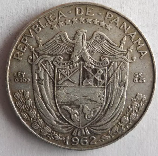 1962 PANAMA 1/4 BALBOA - Scarce Date Silver Coin - Lot #Y3