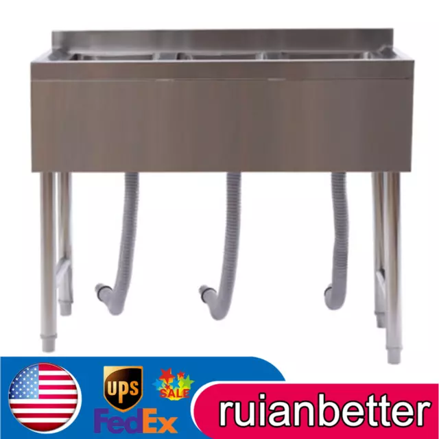 Heavy Duty Three 3 Compartment Sink Stainless Steel Commercial Kitchen Bar Sink