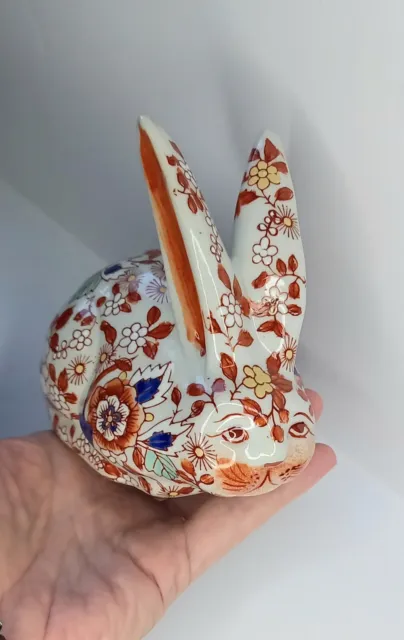 Japanese Imari Porcelain Rabbit With Hand Painted Enamel Flowers & Foliage.