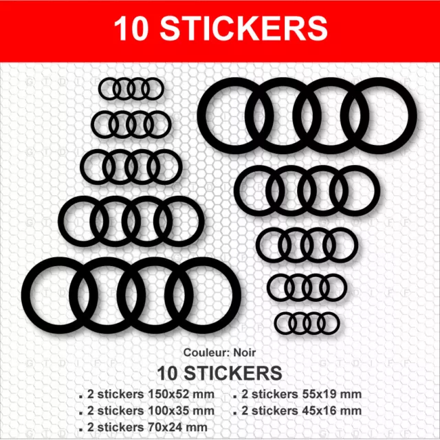 Stickers ANNEAUX Noir 10 Autocollants compatible Audi A3 A4 A5 Adhésifs Qualité