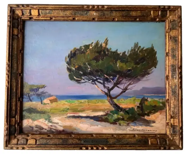 Early 20th Century Impressionism by Geo GYANINY Parasol Pine by the Sea Oil