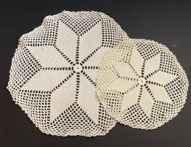 Lot of 2 vintage Crochet Round Matching Doilies - Beautiful White Starburst