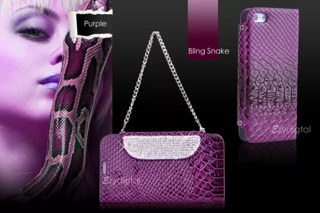 Premium Purple Bling Snake Stand Wallet case cover for Apple iPhone 5S
