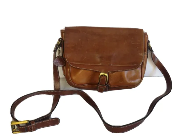 Bally Vtg Brown Leather Bag Cross Body Strap w,Brass Accents Great shape & price