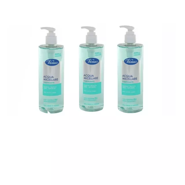 3 Venus Acqua Micellare purificante viso occhi labbra elimina trucco sebo 400ml