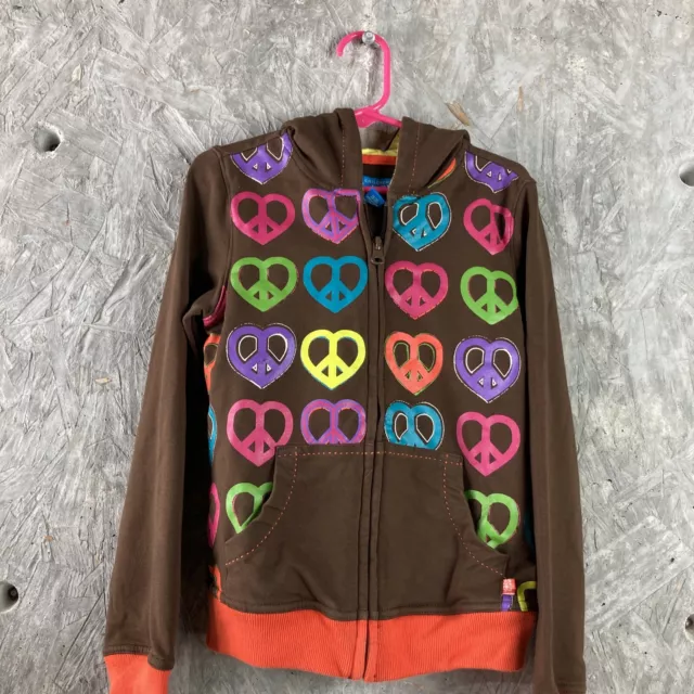 Little Girls The Childrens Place S 5/6 Brown Peace Heart Zip Up Knit Hoodie