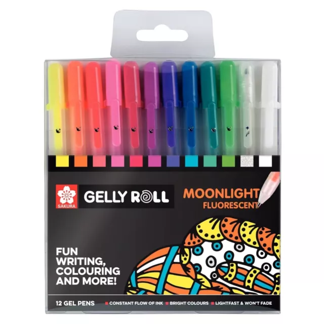 12 x Sakura Gelly Roll Gel Pen MOONLIGHT 3D Effect Set Assorted 12 Colour Set