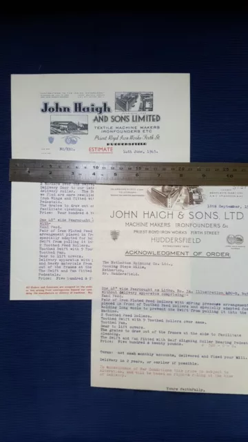 Huddersfield invoices x2. John Haig Priest Royd Iron Works.1945