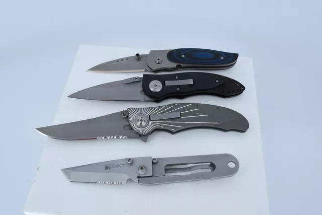 (Lot of 4) CRKT Folding Knives, Wasp, K.I.S.S, E-Lock, Elishewitz. 4 Knives