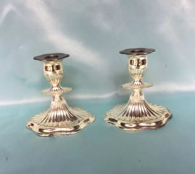 Pair of Antique 19th Century Victorian Silver Plated 5" Candlesticks - Nice!!