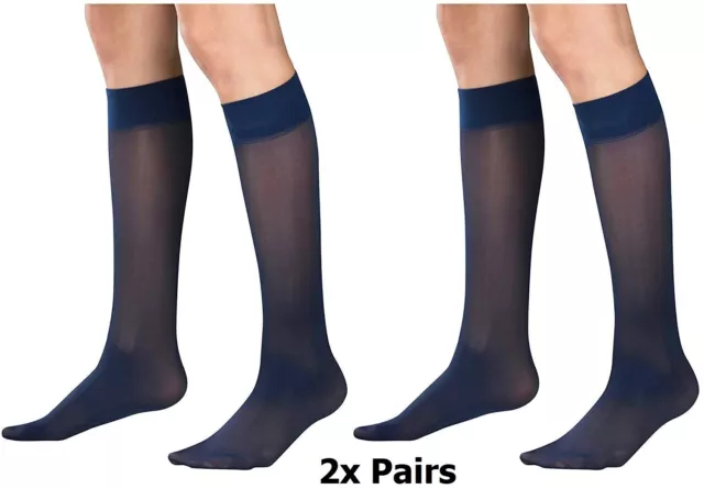 Truform Women's Sheer Compression Stockings Knee High 8-15 mmHg NAVY XL 2x Pairs