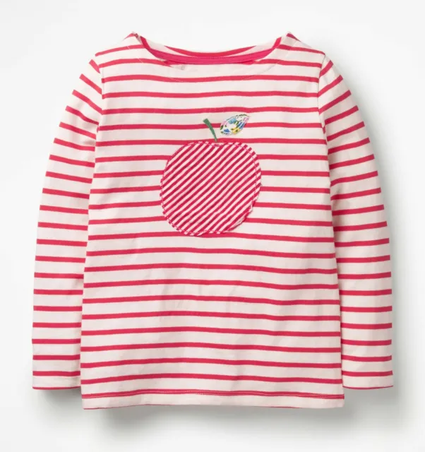 Mini Boden Girls Apple Applique Breton T-Shirt Sizes 3-4 4-5 5-6 7-8 9-10 Years
