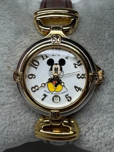 Ladies Disney Time Works Mickey Mouse Two Tone Quartz Date Watch New Battery