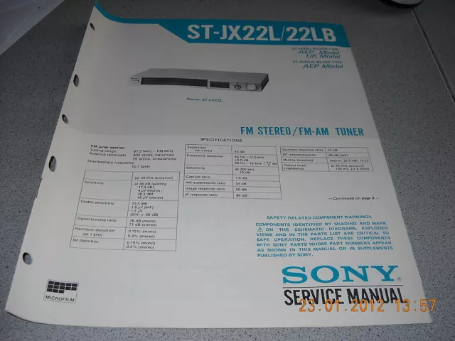 SONY ST-JX22L / 22LB FM Stereo / FM-AM Tuner Service Manual