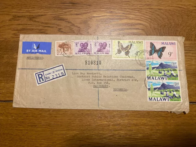 Malawi 1966 Envelope sent Air Mail + Limbe, Malawi CDS - Registered