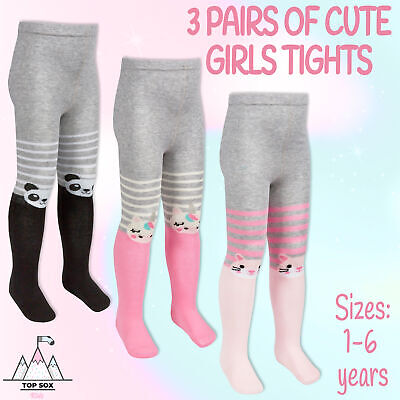Infants Toddlers Girls 3 Pairs Design Tights Cotton Rich Panda Unicorn Cat Tails