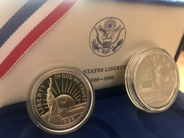 1886-1986 UNITED STATES Liberty Coins 2 COIN SET Ellis Island .proof