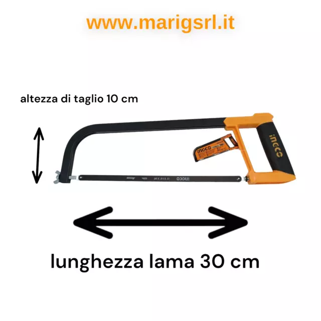 Seghetto per ferro sega manuale metallo ad arco lama 30cm impugnatura soft grip